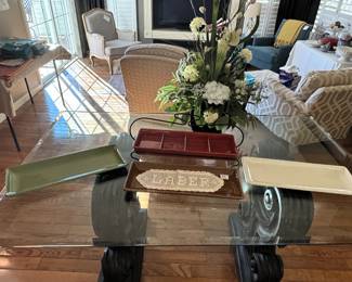 Glass top table, home decor.