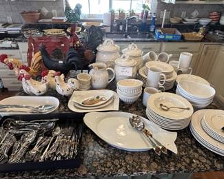 Assorted dishware, Oneida Community Stainless Flatware.