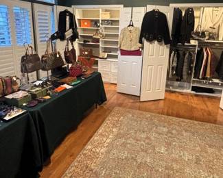 Purses and women's clothes.