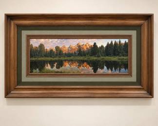 PLot #85 Picture Galleries Inc Grand Tetons Panoramic Framed Landscape Print Wood Frame Linen Triple Mat