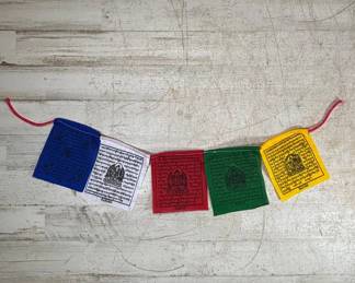 Lot #62 Tibetan Buddhist Prayer Flags String of 5 Blue White Red Green Yellow Cotton Tibet Mini Lung Ta