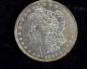 1897-O Morgan Silver Dollar $1 90% Silver New Orleans Mint Toned AU Details Hairlines