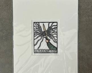 BPLot #29 Hand Colored Woodcut Linocut Print The Black Not Is Cut Signed Numbered 1/35 Sword Cutting Knot