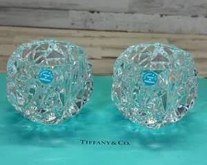 Tiffany & Co Rock Cut Lead Crystal Votive Candle Holders, Pair of 2, Made in Germany, Box & Slip