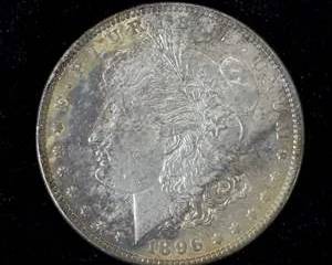 1896 Morgan Silver Dollar $1 Toned Liberty Head US Coin 90% Silver E Pluribus Unum Raw