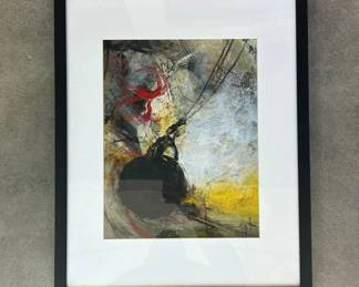 BPLot #17 Original Abstract Expressionist Mixed Media Painting on Paper Red Black Yellow Matted Black Framed