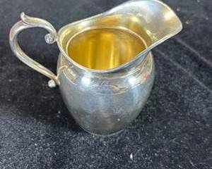 Gorham Sterling Silver Cream Pitcher #2507 Gold Wash Interior Scroll Handle Daniel Low & Co 91g