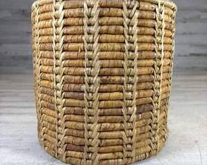Vintage Hand Woven Coiled Basket Southwestern Style Chevron V Pattern Natural Fiber Waste Basket
