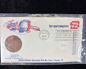 1972 Transpo '72 Official Philatelic Numismatic First Day Cover 8c Stamp Bronze Medal Sealed