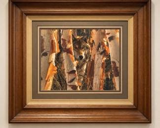 PLot #84 Wolf Nest Framed Wolf Print Birch Aspen Forest Wildlife Art Picture Galleries Inc Wood Frame
