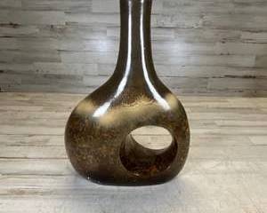 Mid Century Modern Style Studio Pottery Pierced Hole Bottle Vase Brown Orange Drip Glaze