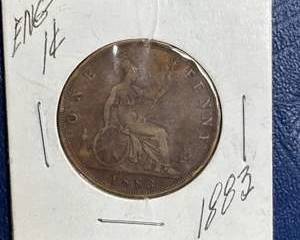 1883 Great Britain One Penny Queen Victoria Bun Head Bronze Britannia Reverse Circulated