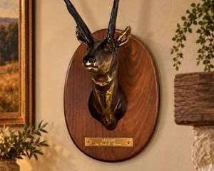 Carl E. Jensen 'Antelope' Pronghorn Head Sculpture Bronze on Walnut Wall Plaque