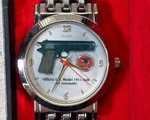 NRA Official US Model 1911 Colt .45 Automatic Quartz Watch Stainless Back w/ Box - Untested
