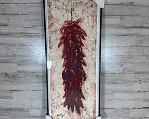 Southwestern Red Chile Ristra Framed Wall Art Print Black Frame Rustic Cracked Plaster Background