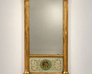 BPLot #1 Antique Federal Style Gilt Wood Trumeau Mirror Eglomise Panel Neoclassical