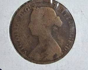 1870 Great Britain Halfpenny Queen Victoria Bronze Coin Britannia Reverse Circulated 2x2 Flip