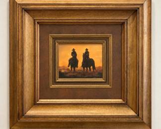 PLot #83 Judith Durr Western Cowboys on Horseback Sunset Painting Framed Double Matted Wood Frame