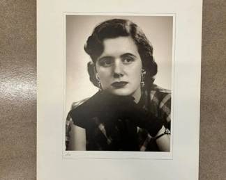 TLot #99 Vintage Black and White Studio Portrait Photograph Woman Plaid Jacket Heart Earrings Matted Sue