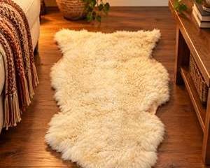Genuine Sheepskin Rug Natural Cream Ivory Curly Wool Pelt Throw Chair Cover Hide Fur
