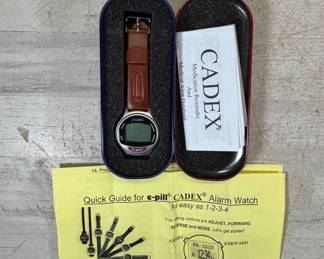 Lot #61 Cadex e-pill Medication Reminder Alarm Watch Digital LCD Brown Leather Strap in Tin Case