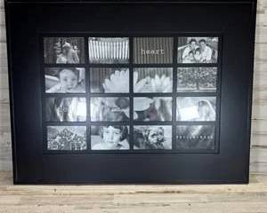Pottery Barn Black Collage Picture Frame 16 Opening Multi Photo Wall Display w/ Sample Inserts
