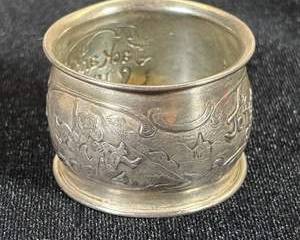 Antique Sterling Silver Jack and Jill Nursery Rhyme Napkin Ring, Repousse Hill Scene, 22.2g