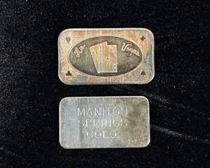  Vintage Mother-Lode Mint 63.3g .999 Silver Bar Las Vegas Aces + Manitou Springs Colo Bar Lot of 2
