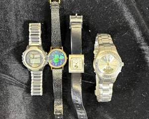 Lot of 4 Quartz Watches - Sharp Tracker 2000, Lorus Disney Mickey Hologram, Merona M2407KS, Armitron