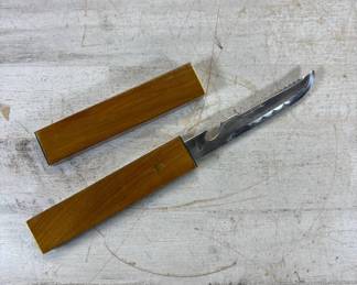 BPLot #54 Vintage Japan Stainless Steel Fish Knife Serrated Blade Bottle Opener Two-Piece Wood Sheath