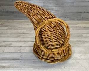 Vintage Woven Rattan Wicker Cornucopia Horn of Plenty Basket Table Centerpiece Boho Decor
