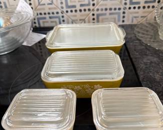 PYREX spring blossom green. .#503, 1.5 quart. $55, #502, 1.5 pint. $40, #501 (2) 1.5 pint each