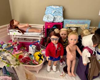 Lots and lots of American Girl, Madame Alexander, My Generation, etc.
