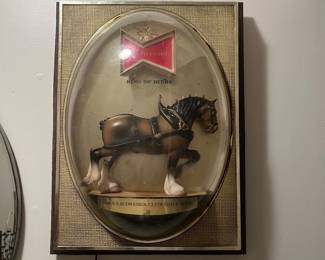 A129 - $80. Budweiser Clydesdale Bubble Dome Wall light. Measures 15" x 7" x 20" tall.