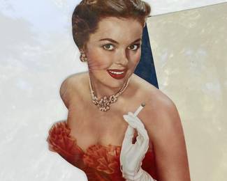 A1 - $200. Camel Cigarettes, 1951 die-cut counter display sign. Featuring Jane Greer. Measures 31 inches tall. In beautiful, vintage shape.
