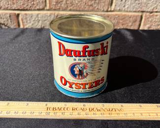 A75 - $30. Dafuski Oysters can. Measures 3.75 inches tall.