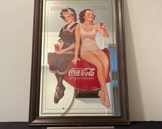 A156 - $85 Coca-Cola 50th anniversary mirror. Measures 19" x 29" tall.