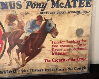 A191 - $300. Lucky Strike Cigarette Trolley Ad. Linus "Pony" McAtee. Sign has been laminated at some point to help protect it. Measures 20" x 10"