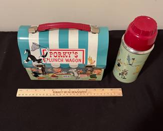 A167 - $125. 1959 Original Porky's Lunch Wagon, lunchbox and thermos. Great condition.