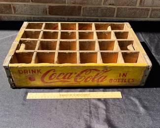 A46 - $35. Painted Yellow Wood Coca-Cola drink carrier.