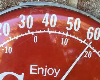A65 - $40. Enjoy Coke Thermometer. Measures 12” diameter. The Original Ohio Jumbo Dial by Thermometer Corporation of America.