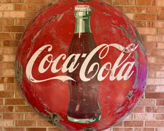 A0 - $995. 48" Round Enameled Coke Bubble Sign. Wear consistent with age - beautiful patina.
