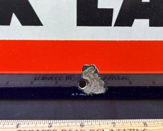 A58 - $200. Vintage X-lax thermometer Heavy Porcelain Enameled Sign. No thermometer. Measures 8“ x 36“. Bottom middle stamped A7-M??C