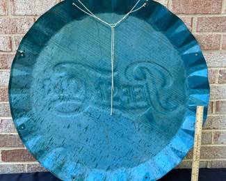 A20 - $500. 1950’s Pepsi-Cola Metal Bottle Cap sign. Measures 29" diameter. M-216 Stout Sign Co. Made in USA N9-012.