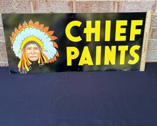 A57 - $200. Chief Paints, double-sided sign. Measures 28” x 12”.