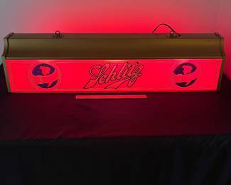 A175 -$200. Schlitz Beer Pool Table Light - Hanging. Excellent Condition. Great Working Order. Plastic. Measures 37.5" long.
