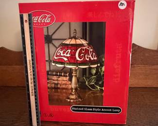 A219 - $35. Coca-Cola stained glass style accent lamp. Still in box. All good.