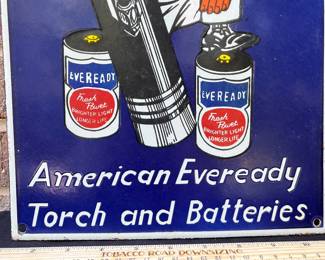 A68 - $180. Eveready Batteries Heavy Porcelain over Enamel metal sign. Measures 10" x 17"