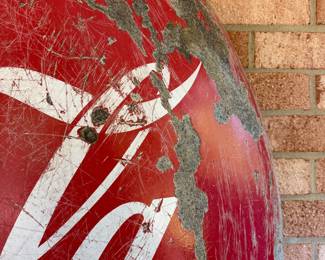 A0 - $995. 48" Round Enameled Coke Bubble Sign. Wear consistent with age - beautiful patina.