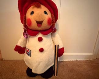 A211 - $20 each. 1970s Pepsi Christmas Carolers plush dolls by “Animal Fair.” (2) Measures 25 inches tall. In great, vintage shape.